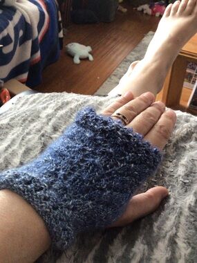 Handmade Blue Knit Fingerless Gloves
